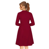 Women's Knitting stretchable Solid Round Neck Full Sleeve Dress (Maroon)